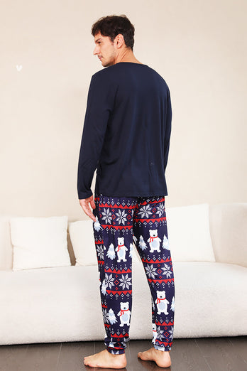Passendes Pyjama-Set für die Weihnachtsfamilie mit Marineblauem Druck