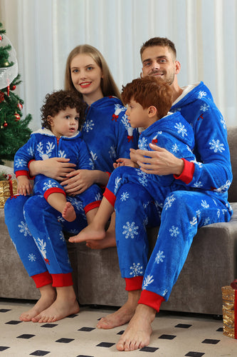 Weihnachtsfamilie Königsblauer Flanell Schneeflocken Strampler Pyjama