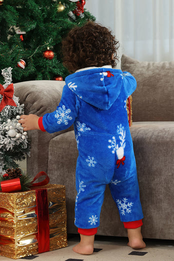 Weihnachtsfamilie Königsblauer Flanell Schneeflocken Strampler Pyjama