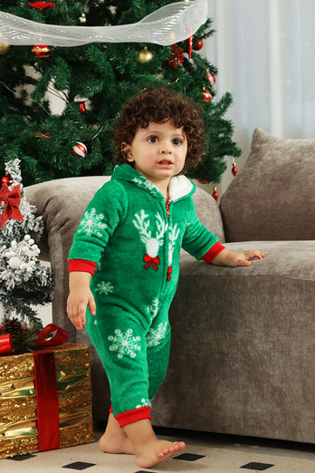 Weihnachten Familie Grüner Flanell Schneeflocke Strampler Pyjama