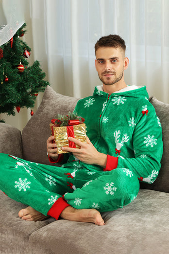 Weihnachten Familie Grüner Flanell Schneeflocke Strampler Pyjama