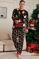 Laden Sie das Bild in den Galerie-Viewer, Weihnachtsmann und Weihnachtsbaum Schwarzes passendes Pyjama-Set für Familien
