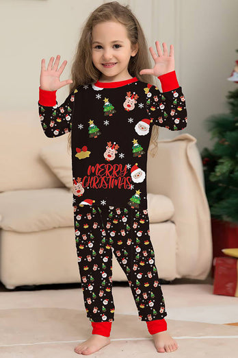 Weihnachtsmann und Weihnachtsbaum Schwarzes passendes Pyjama-Set für Familien