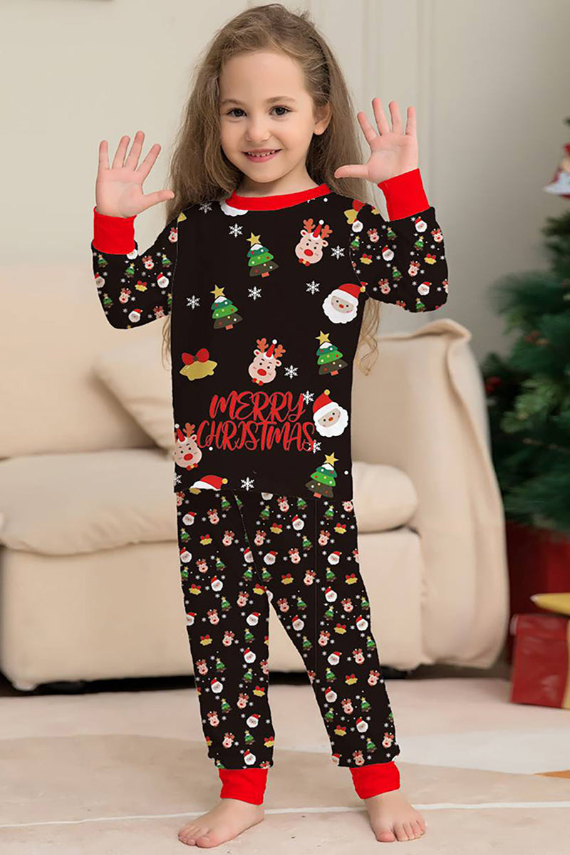 Laden Sie das Bild in den Galerie-Viewer, Weihnachtsmann und Weihnachtsbaum Schwarzes passendes Pyjama-Set für Familien