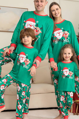 Grüner Weihnachtsmann und Hirsch Weihnachtsfamilie passendes Pyjama-Set