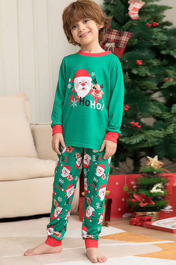 Grüner Weihnachtsmann und Hirsch Weihnachtsfamilie passendes Pyjama-Set