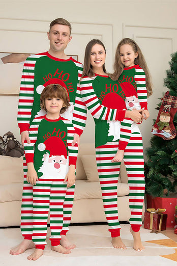 Grüne und rote Streifen Weihnachtsmann Familien-Pyjama-Set