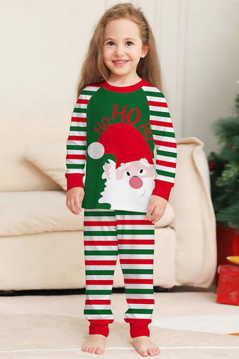 Grüne und rote Streifen Weihnachtsmann Familien-Pyjama-Set