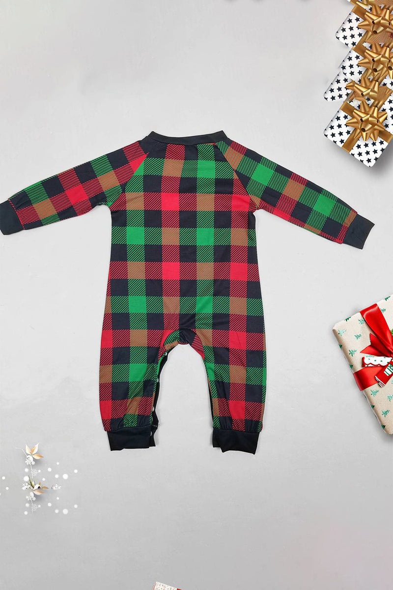 Laden Sie das Bild in den Galerie-Viewer, Grünes und rotes Gitter Hirsch Weihnachtsfamilie passendes Pyjama-Set