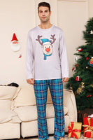 Laden Sie das Bild in den Galerie-Viewer, Grauer Hirsch und blau kariertes Weihnachtsfamilien-Pyjama-Set