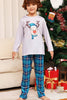 Laden Sie das Bild in den Galerie-Viewer, Grauer Hirsch und blau kariertes Weihnachtsfamilien-Pyjama-Set