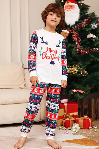 Weißer und blauer Hirsch Schneeflockenmuster Weihnachtsfamilie passendes Pyjama-Set