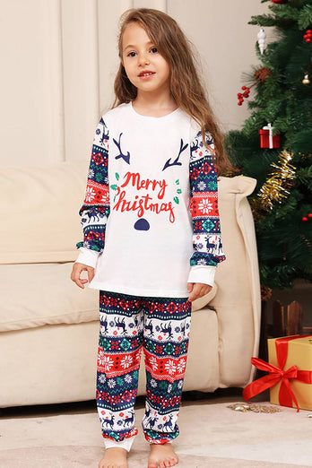 Weißer und blauer Hirsch Schneeflockenmuster Weihnachtsfamilie passendes Pyjama-Set