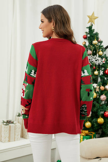 Rotes Rentier mit Schal Weihnachtspullover
