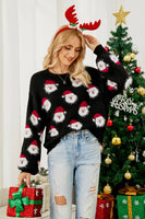 Laden Sie das Bild in den Galerie-Viewer, Schwarzer Weihnachtsmann Strickpullover mit langen Ärmeln