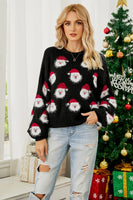 Laden Sie das Bild in den Galerie-Viewer, Schwarzer Weihnachtsmann Strickpullover mit langen Ärmeln