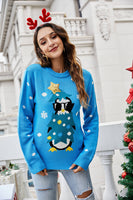 Laden Sie das Bild in den Galerie-Viewer, Weihnachtsblauer Pinguin-Strickpullover