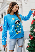 Laden Sie das Bild in den Galerie-Viewer, Weihnachtsblauer Pinguin-Strickpullover