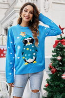 Laden Sie das Bild in den Galerie-Viewer, Weihnachtsblauer Pinguin-Strickpullover