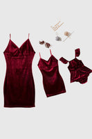 Laden Sie das Bild in den Galerie-Viewer, Burgunderrot Samt Slip Kleider Mutter Tochter Familie Passende Outfits