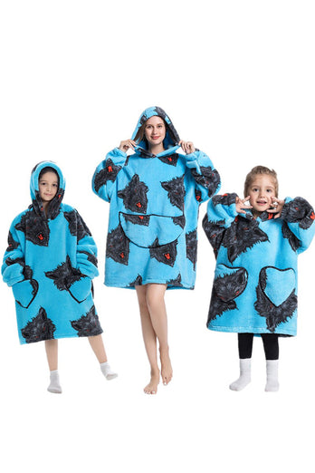 Schwarzes Dinosaurier-Familie Passendes Flanell-Oversize-Sweatshirt mit Kapuzenpullover