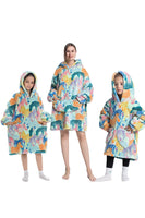 Laden Sie das Bild in den Galerie-Viewer, Schwarzes Dinosaurier-Familie Passendes Flanell-Oversize-Sweatshirt mit Kapuzenpullover