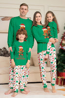 Laden Sie das Bild in den Galerie-Viewer, Passender Pyjama für die Weihnachtsfamilie Grüner Pyjama mit Weihnachtsmann-Druck