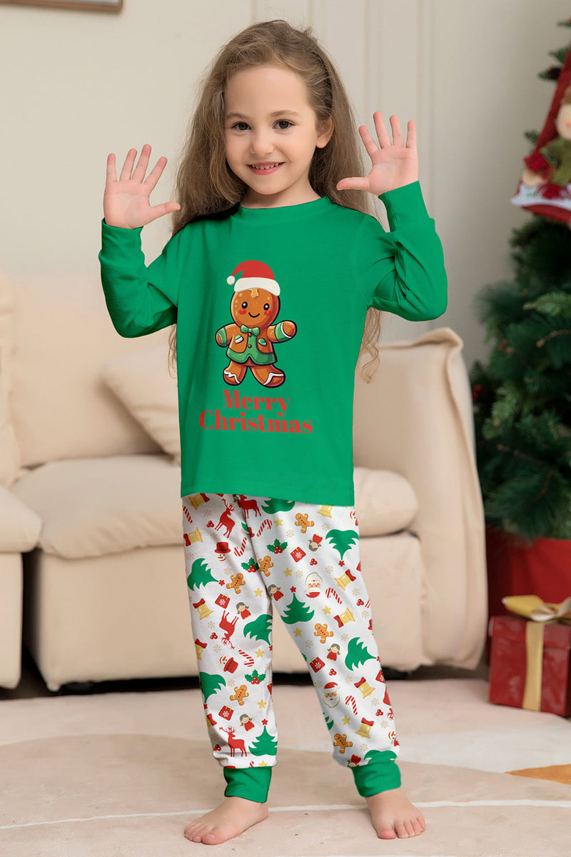 Laden Sie das Bild in den Galerie-Viewer, Passender Pyjama für die Weihnachtsfamilie Grüner Pyjama mit Weihnachtsmann-Druck