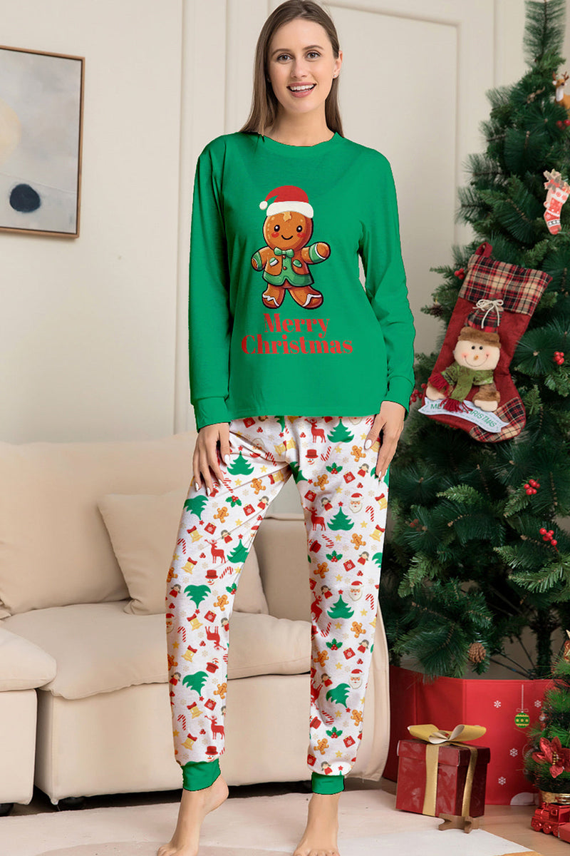 Laden Sie das Bild in den Galerie-Viewer, Passender Pyjama für die Weihnachtsfamilie Grüner Pyjama mit Weihnachtsmann-Druck