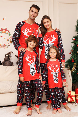Passender Pyjama für die Weihnachtsfamilie Schwarz Rot Hirsch bedruckt Pyjama-Set