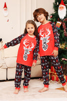 Laden Sie das Bild in den Galerie-Viewer, Passender Pyjama für die Weihnachtsfamilie Schwarz Rot Hirsch bedruckt Pyjama-Set