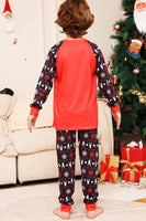 Laden Sie das Bild in den Galerie-Viewer, Passender Pyjama für die Weihnachtsfamilie Schwarz Rot Hirsch bedruckt Pyjama-Set
