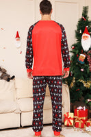 Laden Sie das Bild in den Galerie-Viewer, Passender Pyjama für die Weihnachtsfamilie Schwarz Rot Hirsch bedruckt Pyjama-Set