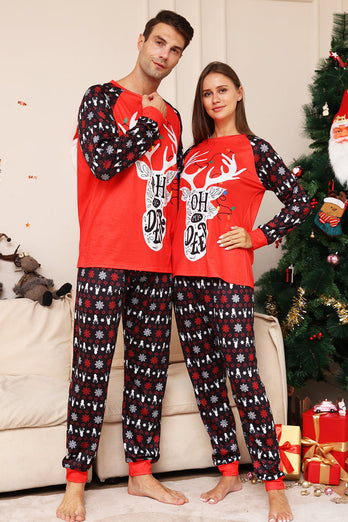 Passender Pyjama für die Weihnachtsfamilie Schwarz Rot Hirsch bedruckt Pyjama-Set