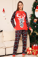 Laden Sie das Bild in den Galerie-Viewer, Passender Pyjama für die Weihnachtsfamilie Schwarz Rot Hirsch bedruckt Pyjama-Set