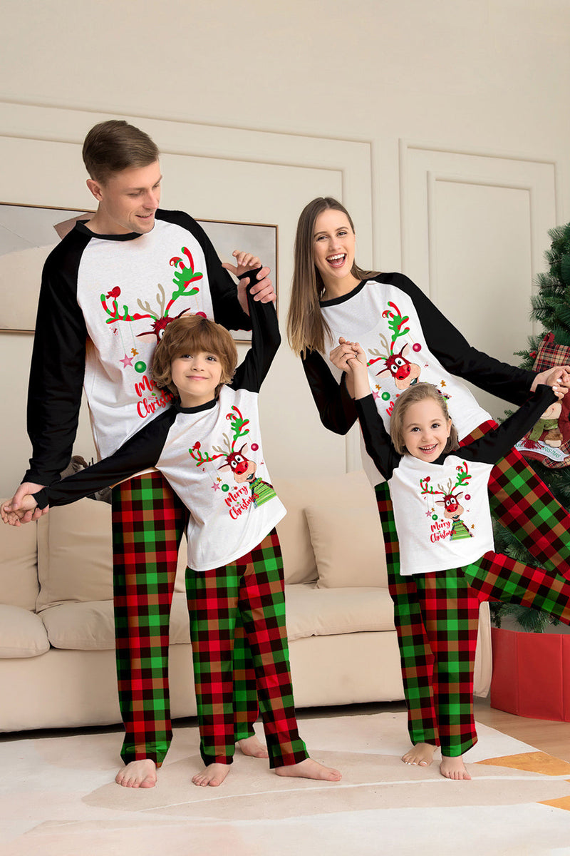 Laden Sie das Bild in den Galerie-Viewer, Weihnachtsfamilie Schwarz Weißer Hirsch bedruckter karierter Pyjama Set
