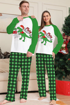 Weihnachtsfamilie passender Pyjama Grün Kariert Pyjama mit Dinosaurier-Druck