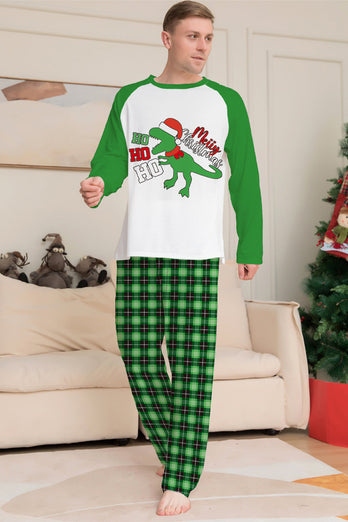 Weihnachtsfamilie passender Pyjama Grün Kariert Pyjama mit Dinosaurier-Druck