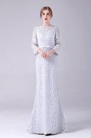 Laden Sie das Bild in den Galerie-Viewer, Silberne Spitze scheide lange Ärmel bodenlanges Mutter der Braut Kleid