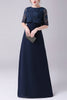 Laden Sie das Bild in den Galerie-Viewer, Marineblaues kurzärmeliges A-Linie Chiffon Kleid in Bodenlänge für die Mutter der Braut