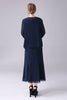 Laden Sie das Bild in den Galerie-Viewer, Marineblaues Kleid mit U-Boot-Ausschnitt A-Linie 2-teiliges Kleid für die Mutter der Braut