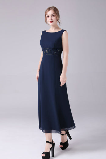 Marineblaues Kleid mit U-Boot-Ausschnitt A-Linie 2-teiliges Kleid für die Mutter der Braut