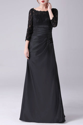Schwarzes Kleid mit langen Ärmeln und U-Boot-Ausschnitt für die Mutter der Braut