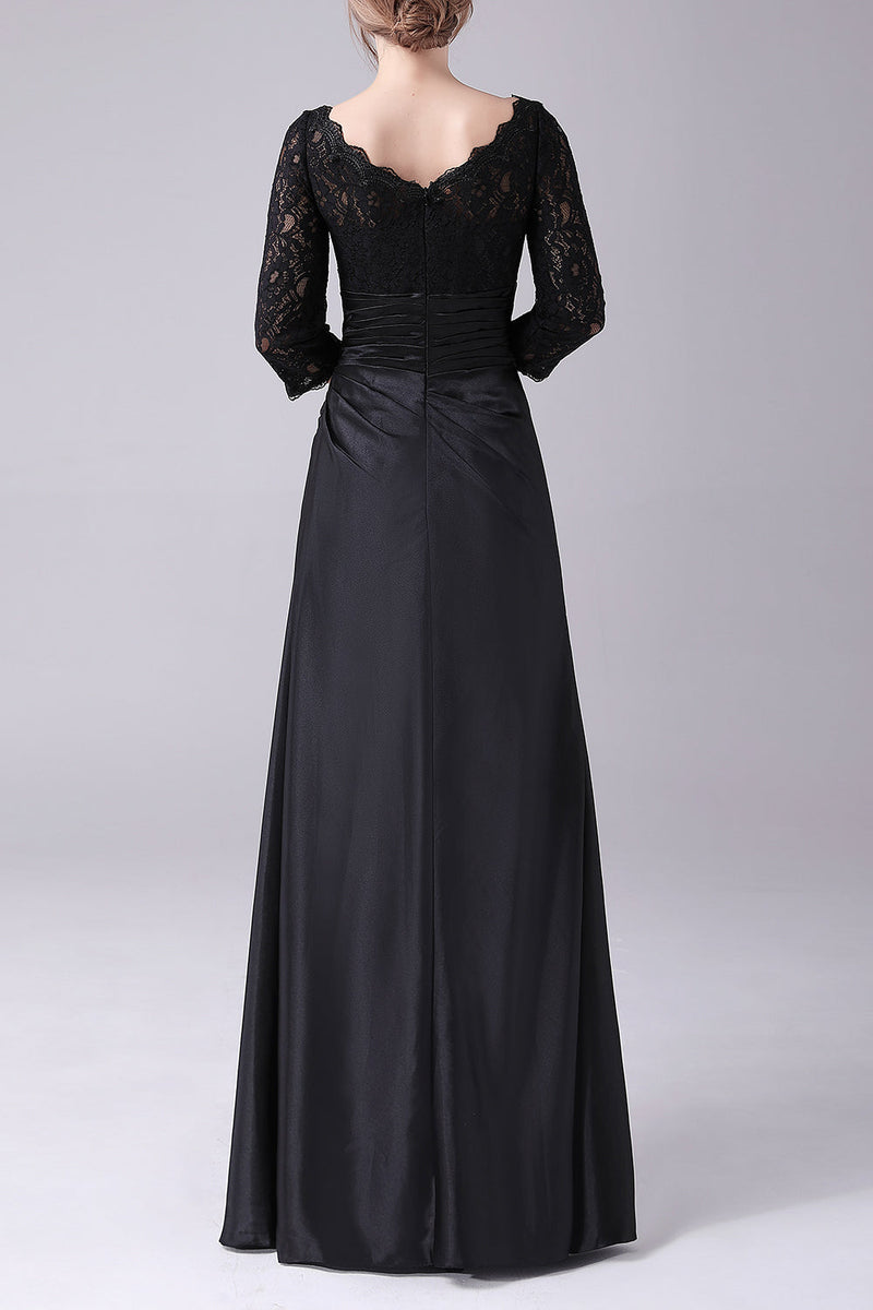 Laden Sie das Bild in den Galerie-Viewer, Schwarzes Kleid mit langen Ärmeln und U-Boot-Ausschnitt für die Mutter der Braut