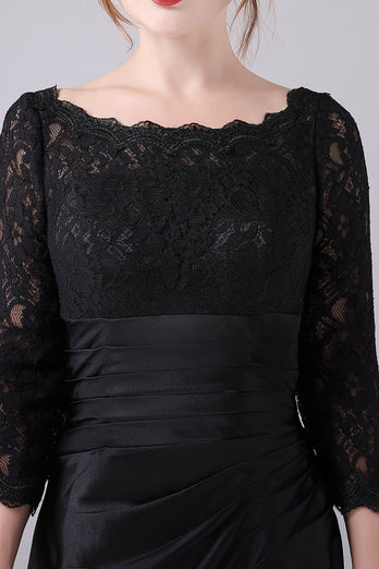 Schwarzes Kleid mit langen Ärmeln und U-Boot-Ausschnitt für die Mutter der Braut