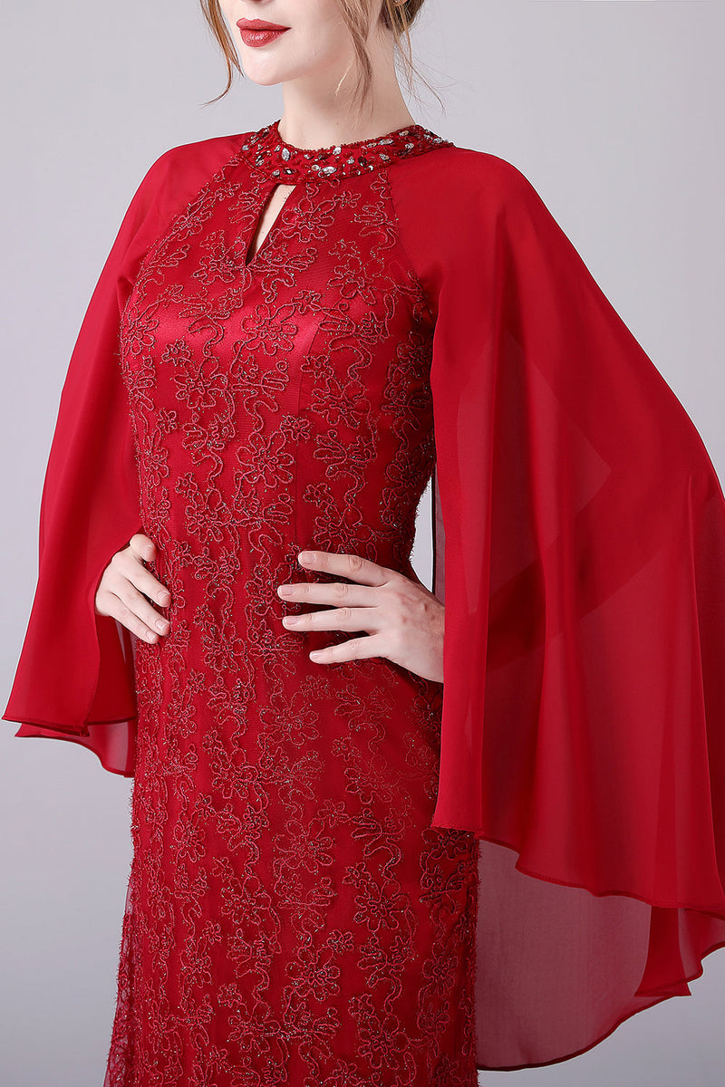 Laden Sie das Bild in den Galerie-Viewer, Burgunderrotes bodenlanges Kleid der Brautmutter in A-Linie mit Applikationen