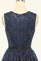 Laden Sie das Bild in den Galerie-Viewer, Glitzer Marine Tüll Abschlussball Kleid