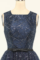 Laden Sie das Bild in den Galerie-Viewer, Glitzer Marine Tüll Abschlussball Kleid