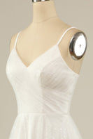 Laden Sie das Bild in den Galerie-Viewer, A Line Spaghetti Träger Weißer Tüll Partykleid