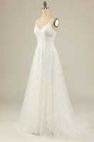 Laden Sie das Bild in den Galerie-Viewer, A Line Spaghetti Träger Weißer Tüll Partykleid